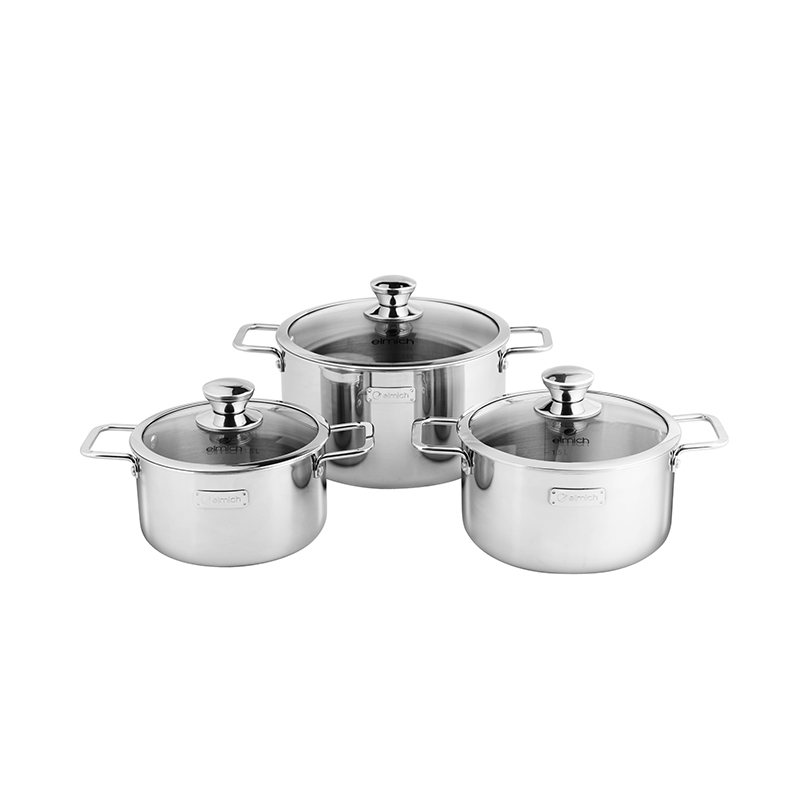 Solid Stainless steel pot set ELmich Trimax Classic 3 layer size 18, 20, 24cm
